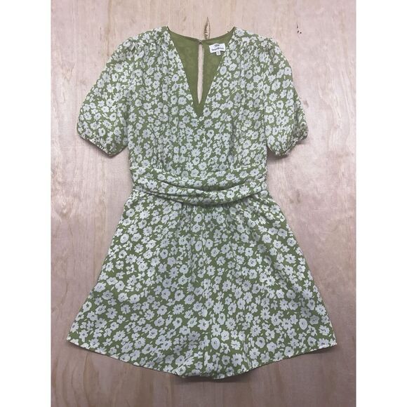 Heartloom Romper Shorts Green Lined Short Smocked Waist Sz XS Silky St Patrick’s - Picture 1 of 5